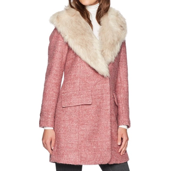 Badgley Mischka Wool-Blend Faux Fur Coat - Picture 1 of 2